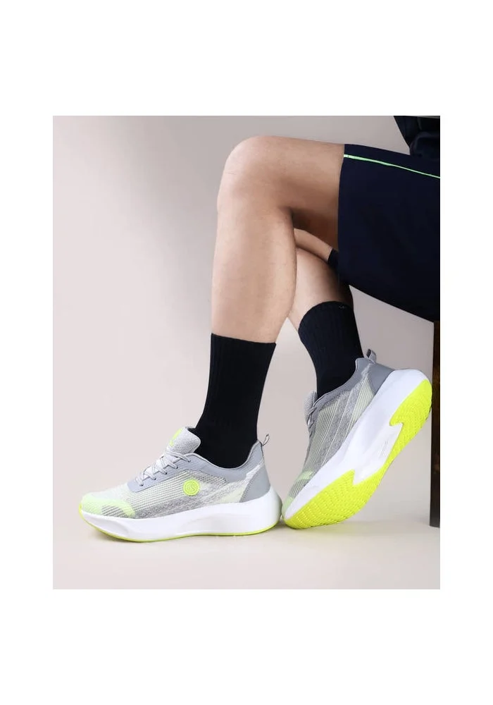 Bacca Bucci Grey and Neon Green Zippy Zest Flash Runners High-Performance Breathable Mesh Sports Shoes for Men | Best Price UAE